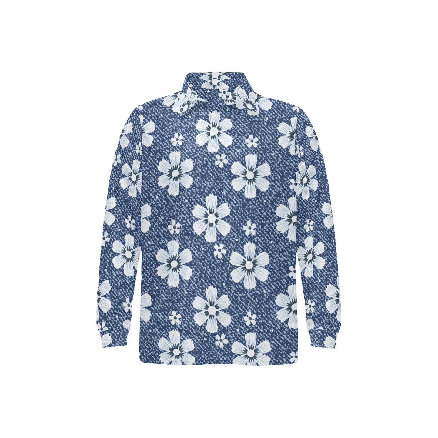 Jean Flower Pattern Print Design 03 Long Sleeve Polo Shirt For Men's