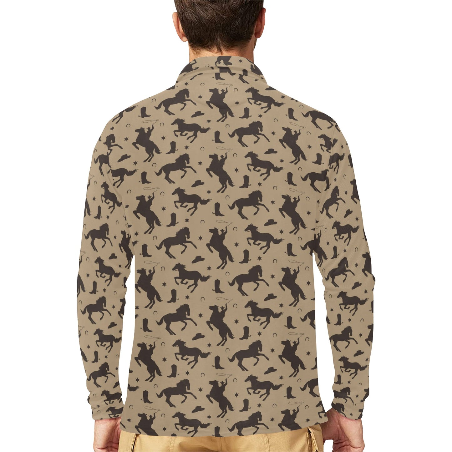 Cowboy Pattern Print Design 05 Long Sleeve Polo Shirt For Men's