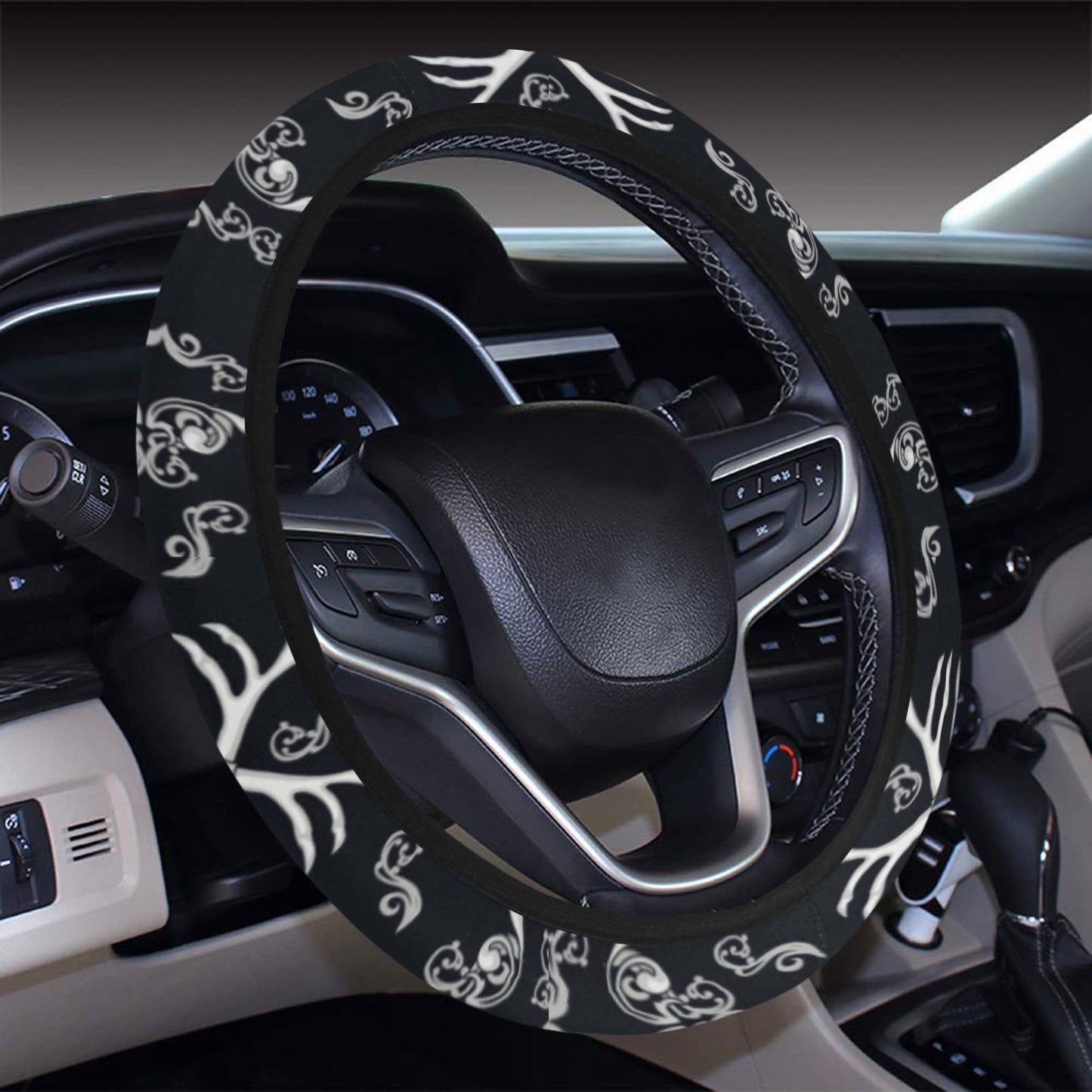 Bandana Skull Black White Print Design LKS306 Steering Wheel Cover with Elastic Edge