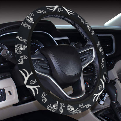 Bandana Skull Black White Print Design LKS306 Steering Wheel Cover with Elastic Edge