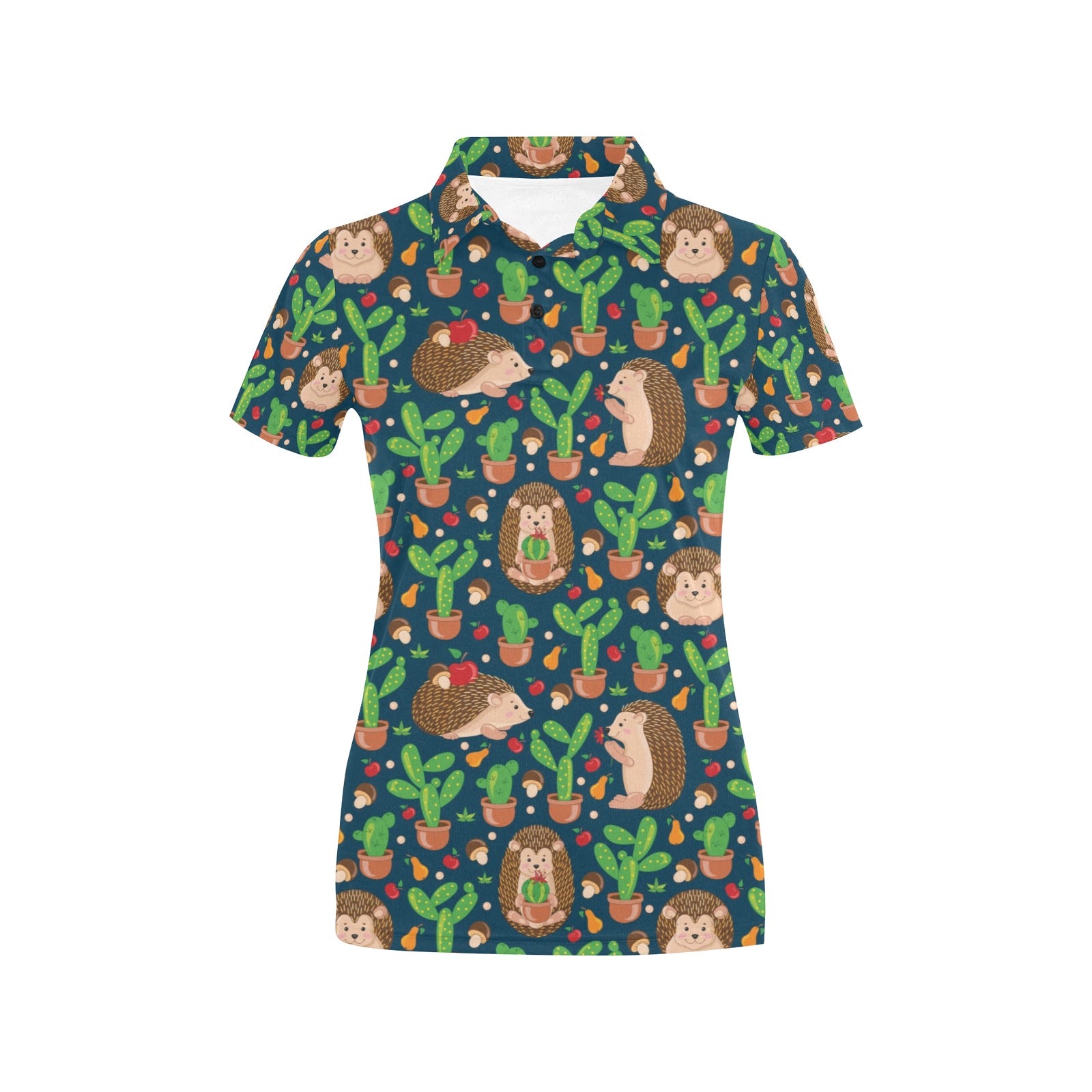 Hedgehog Cactus Pattern Print Design 04 Women's Polo Shirt