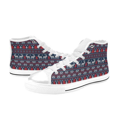 Reindeer Print Design LKS405 Men's High Top Canvas Shoes