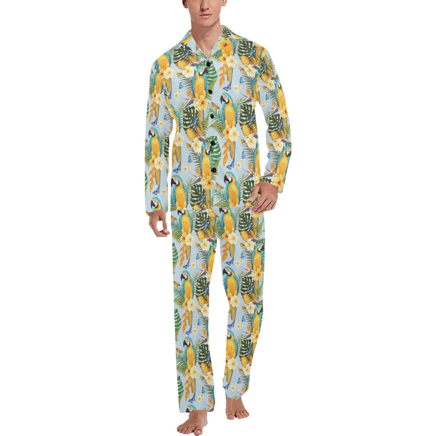 Parrot Pattern Print Design A04 Men's Long Pajama Set