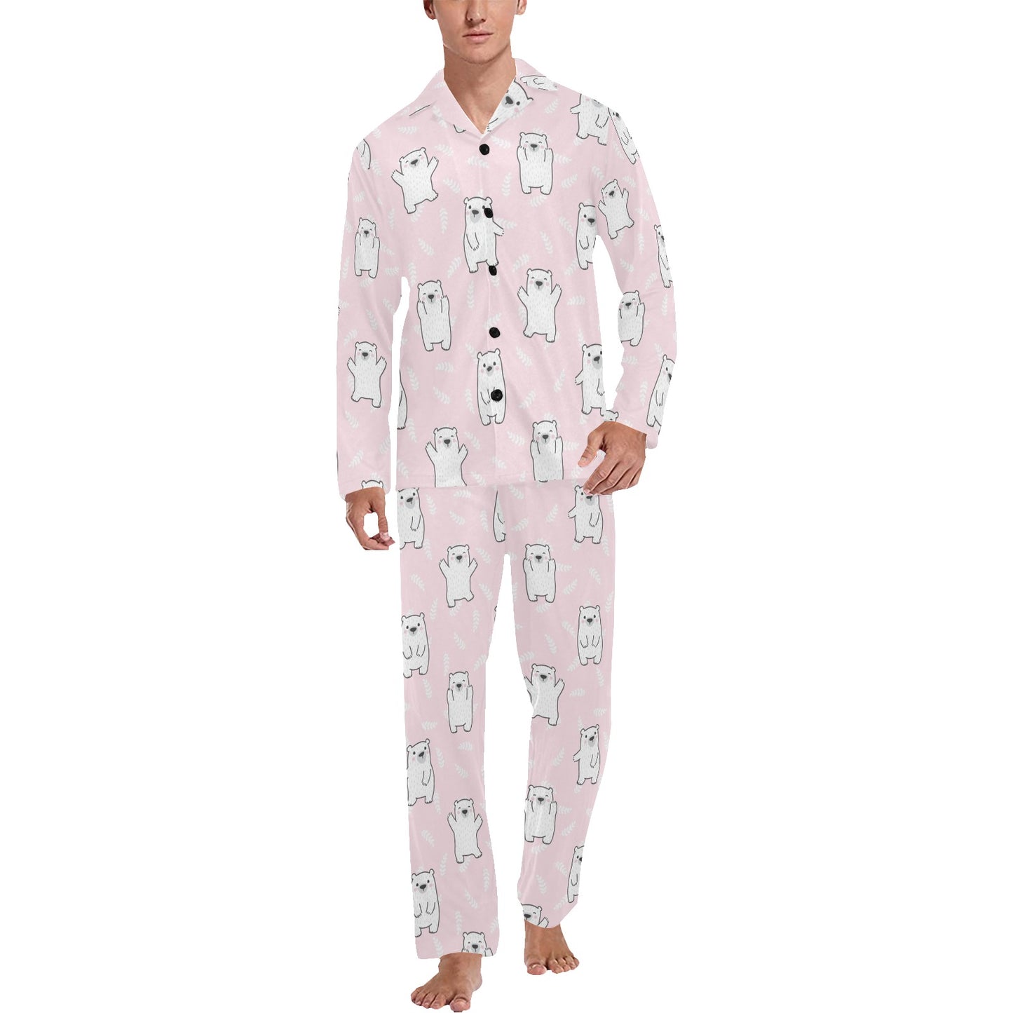 Polar Bear Pattern Print Design PB09 Men's Long Pajama Set