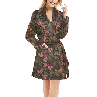Dragonfly Pattern Print Design 02 Women's Fleece Robe