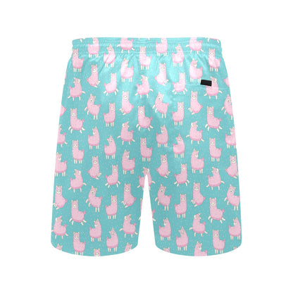 Alpaca Cartoon Design Themed Print Men's Swim Trunks Beach Shorts