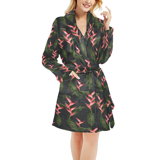 Heliconia Pattern Print Design HL07 Women's Fleece Robe