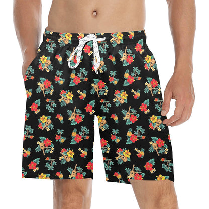 Hawaiian Flower Themed Print Men's Swim Trunks Beach Shorts