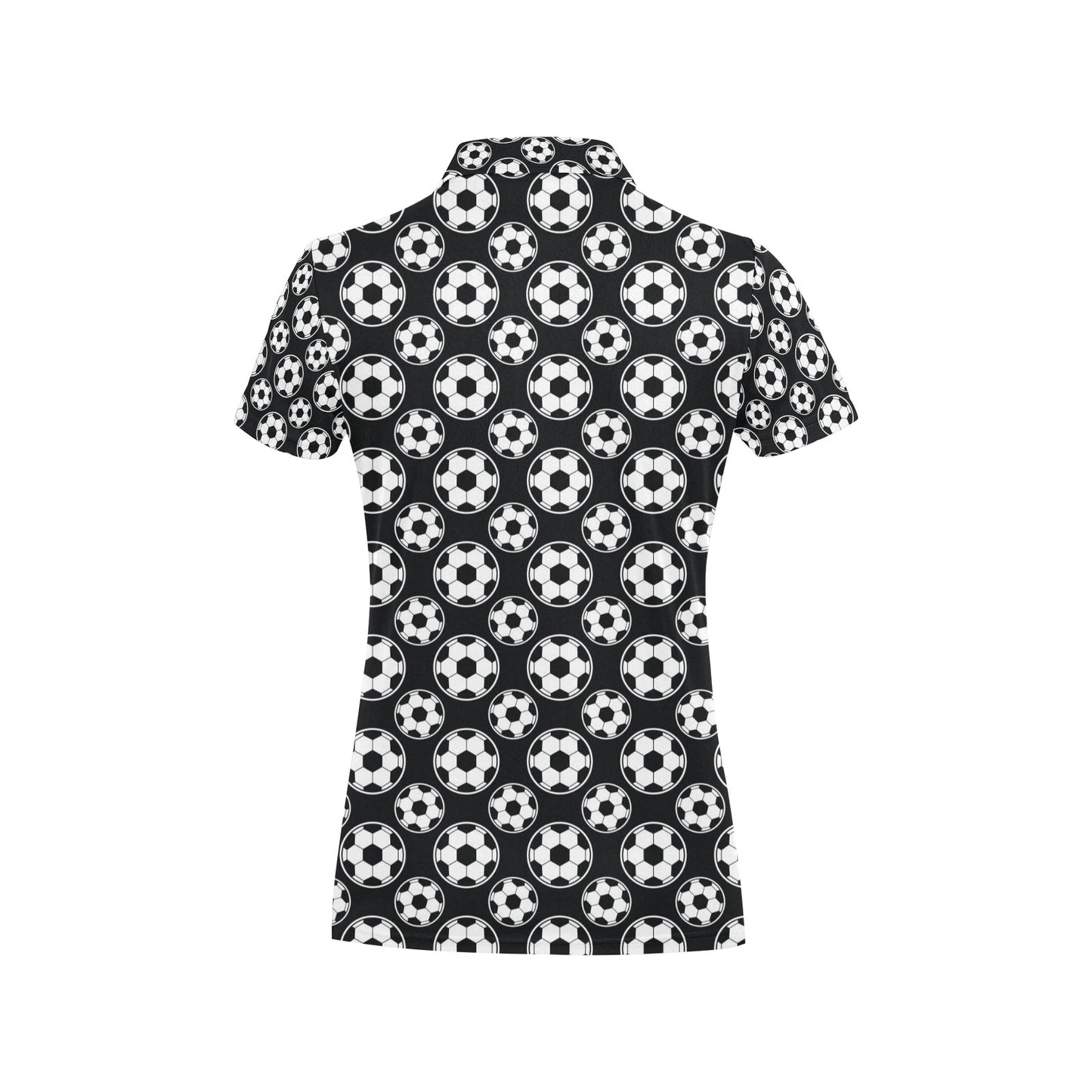 Soccer Ball Black Print Pattern Women's Polo Shirt