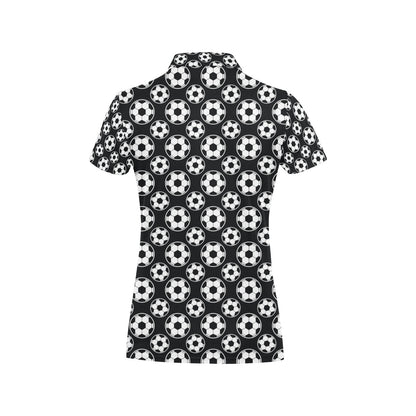 Soccer Ball Black Print Pattern Women's Polo Shirt