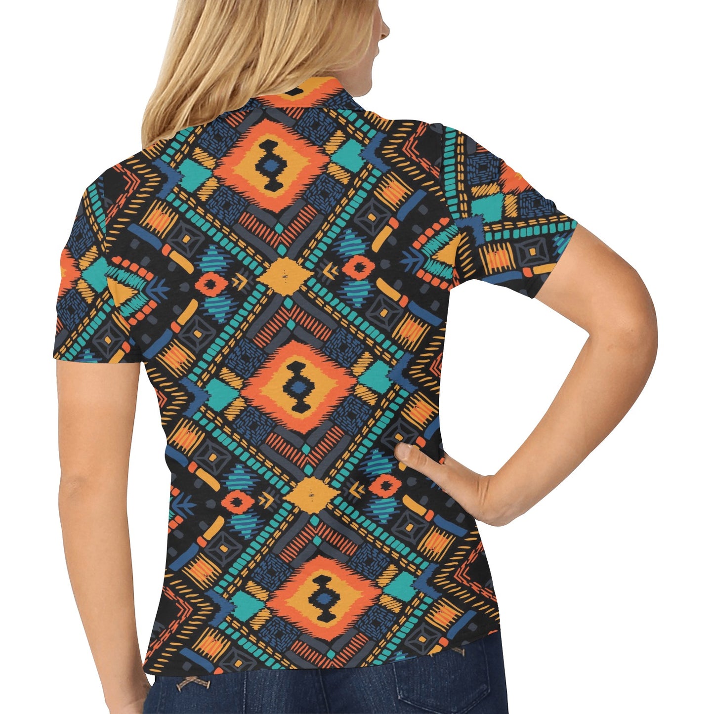 Kente Pattern Print Design 04 Women's Polo Shirt