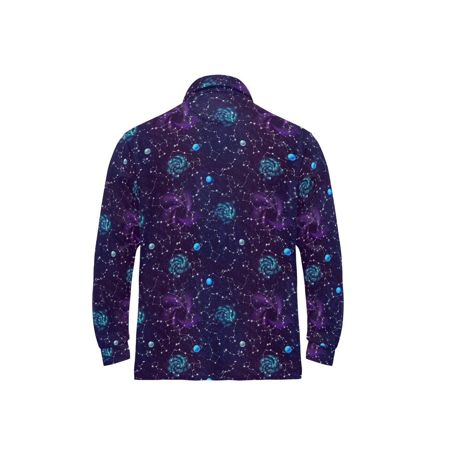 Zodiac Galaxy Design Print Long Sleeve Polo Shirt For Men's