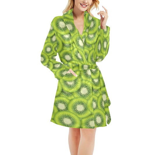 Kiwi Pattern Print Design KW01 Women's Fleece Robe
