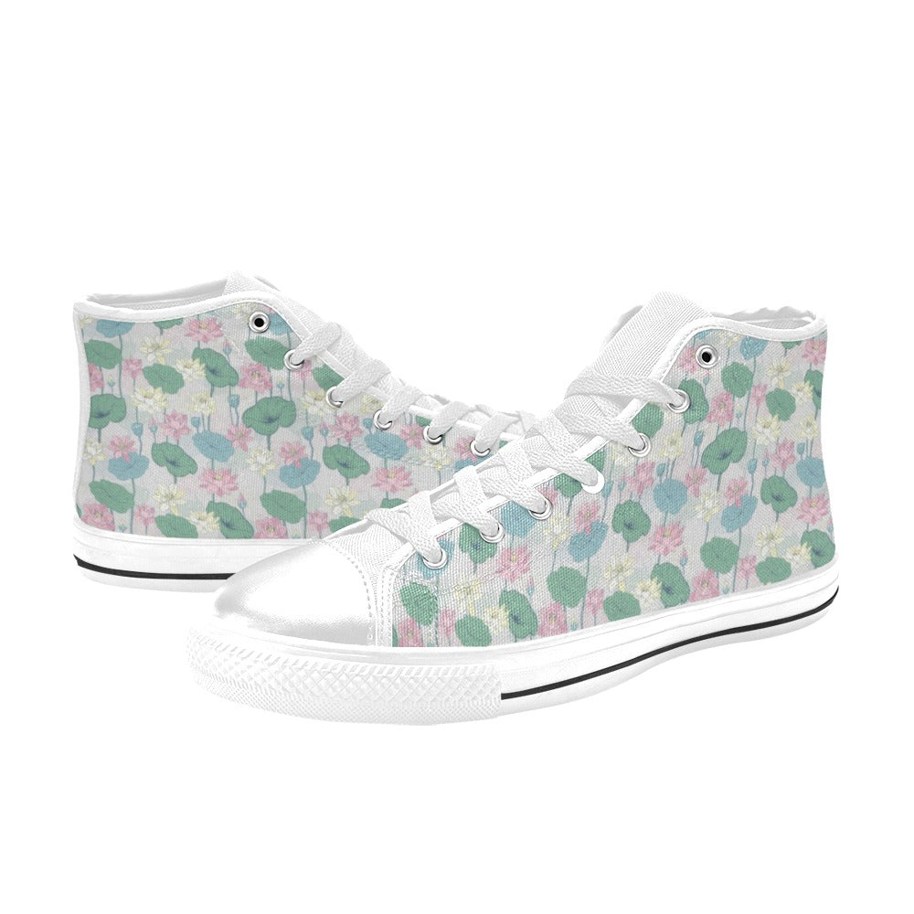 Water Lily Print Design LKS305 Men's High Top Canvas Shoes