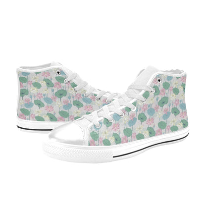 Water Lily Print Design LKS305 Men's High Top Canvas Shoes