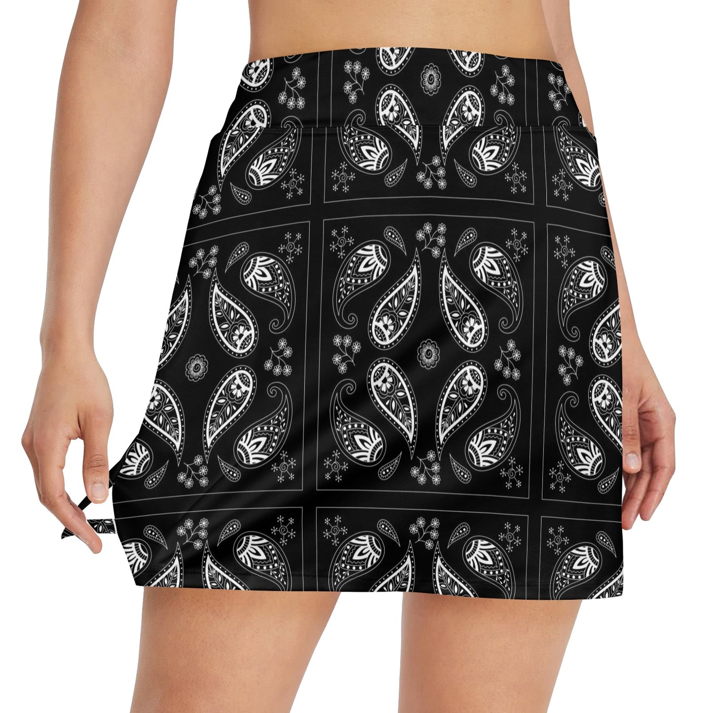 Bandana Paisley Black Print Design LKS308 17" Golf & Pickleball Skort with Pockets