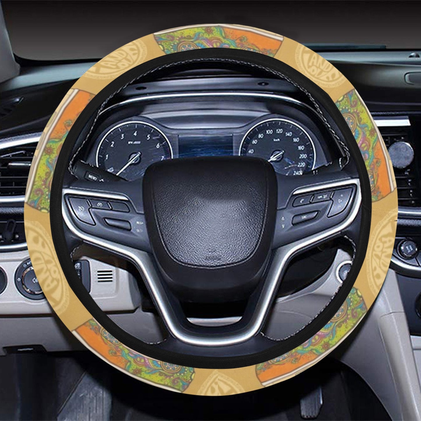 Hippie Van Print Design LKS304 Steering Wheel Cover with Elastic Edge