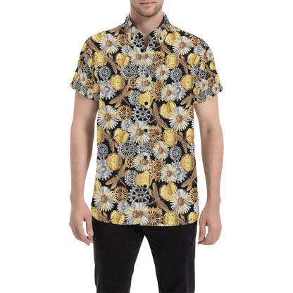 Steampunk Dragonfly Print Design LKS302 Men Short Sleeve Button Up Shirt