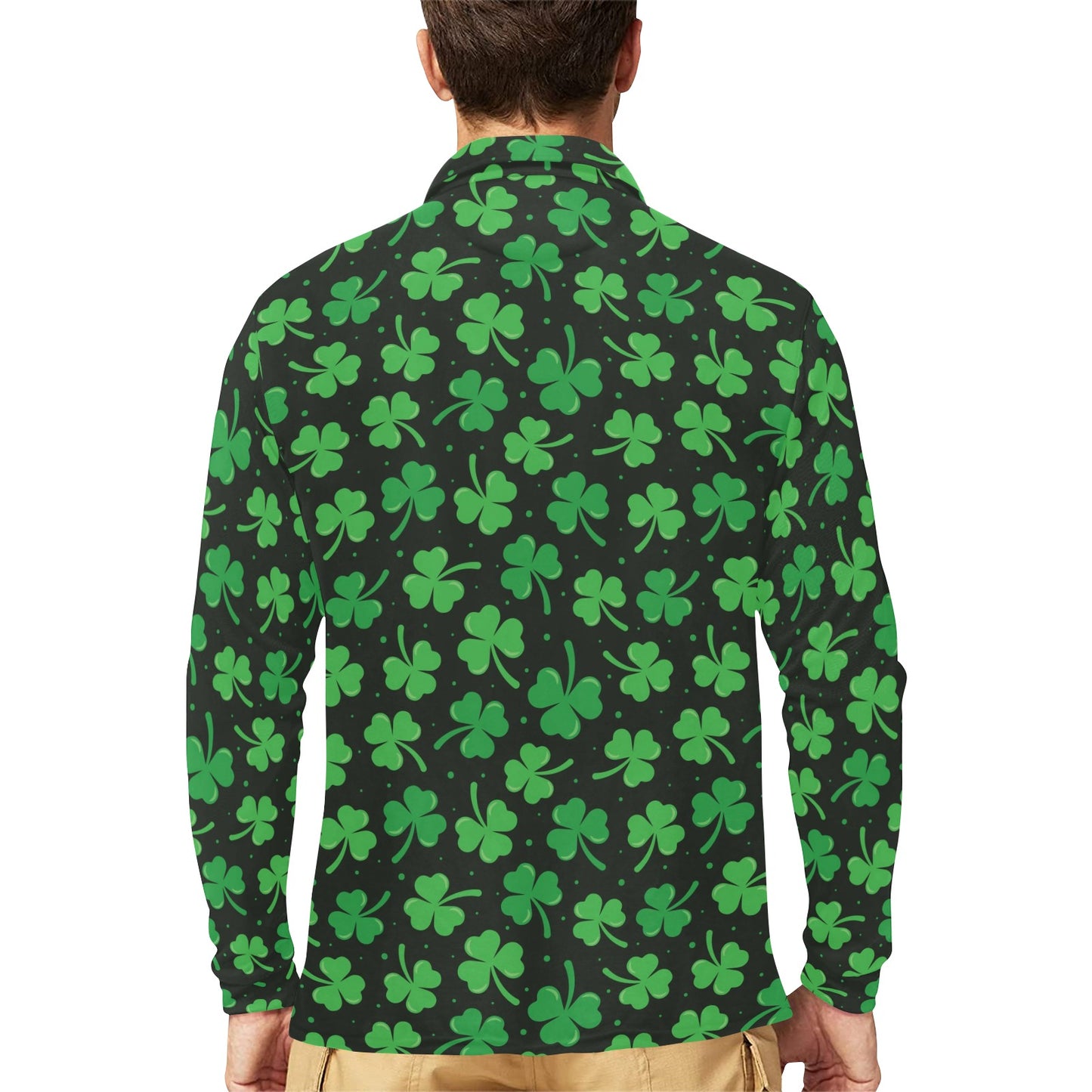 Clover Pattern Print Design 04 Long Sleeve Polo Shirt For Men's