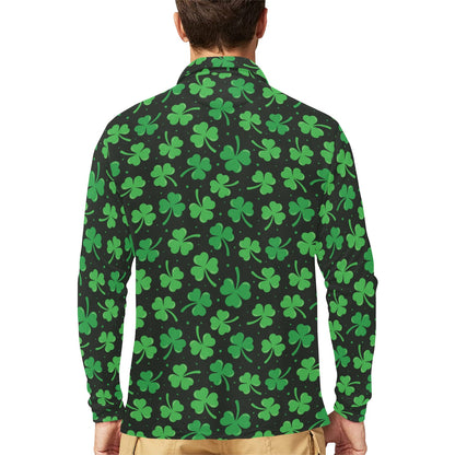 Clover Pattern Print Design 04 Long Sleeve Polo Shirt For Men's