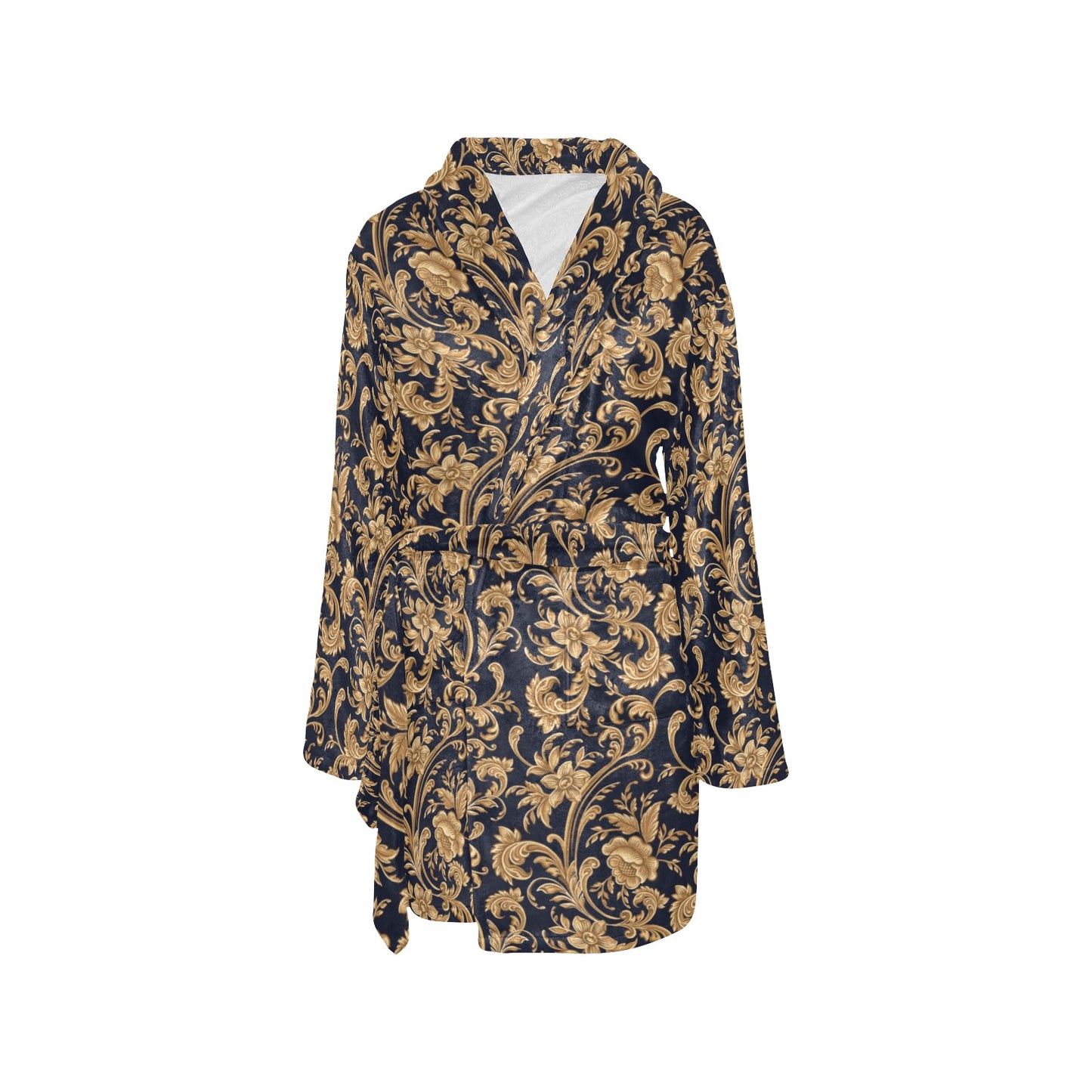 Baroque Golden Pattern Print Design 03 Women's Fleece Robe