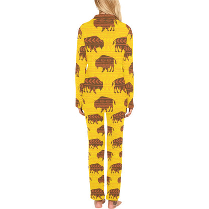 Bison Native Pattern Print Design 01 Women's Long Pajama Set