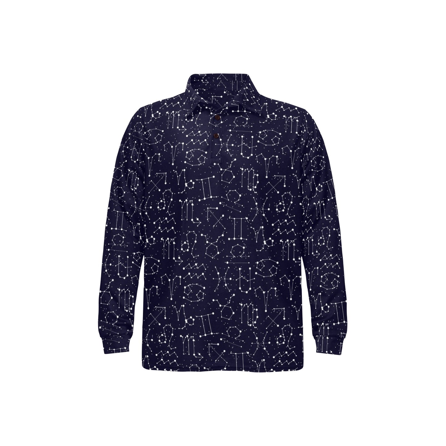 Zodiac Pattern Design Print Long Sleeve Polo Shirt For Men's