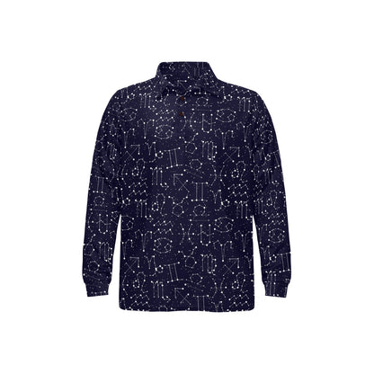 Zodiac Pattern Design Print Long Sleeve Polo Shirt For Men's