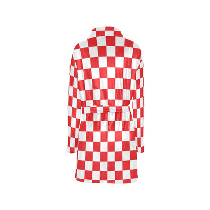 Checkered Red Pattern Print Design 04 Women's Fleece Robe