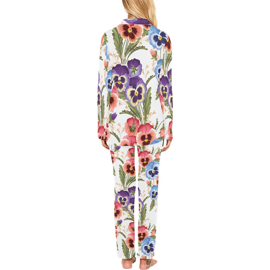 Pansy Pattern Print Design PS06 Women's Long Pajama Set
