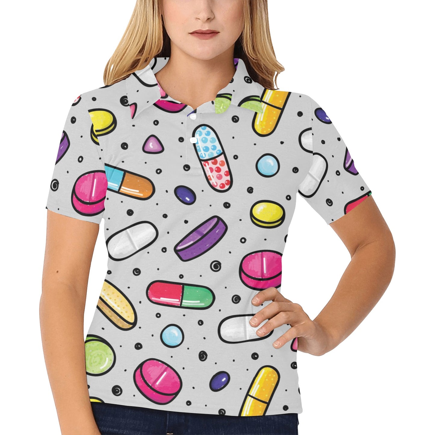 Pill Pattern Print Design A04 Women's Polo Shirt