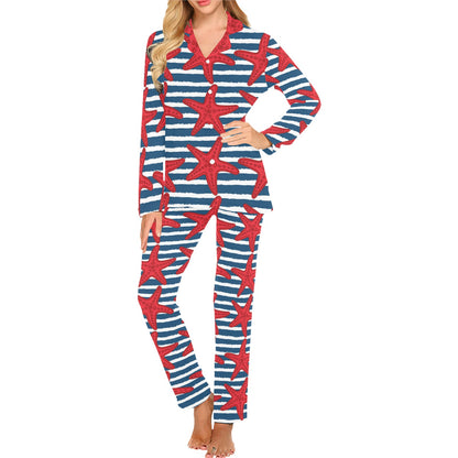 Starfish Red Pattern Print Design 02 Women's Long Pajama Set