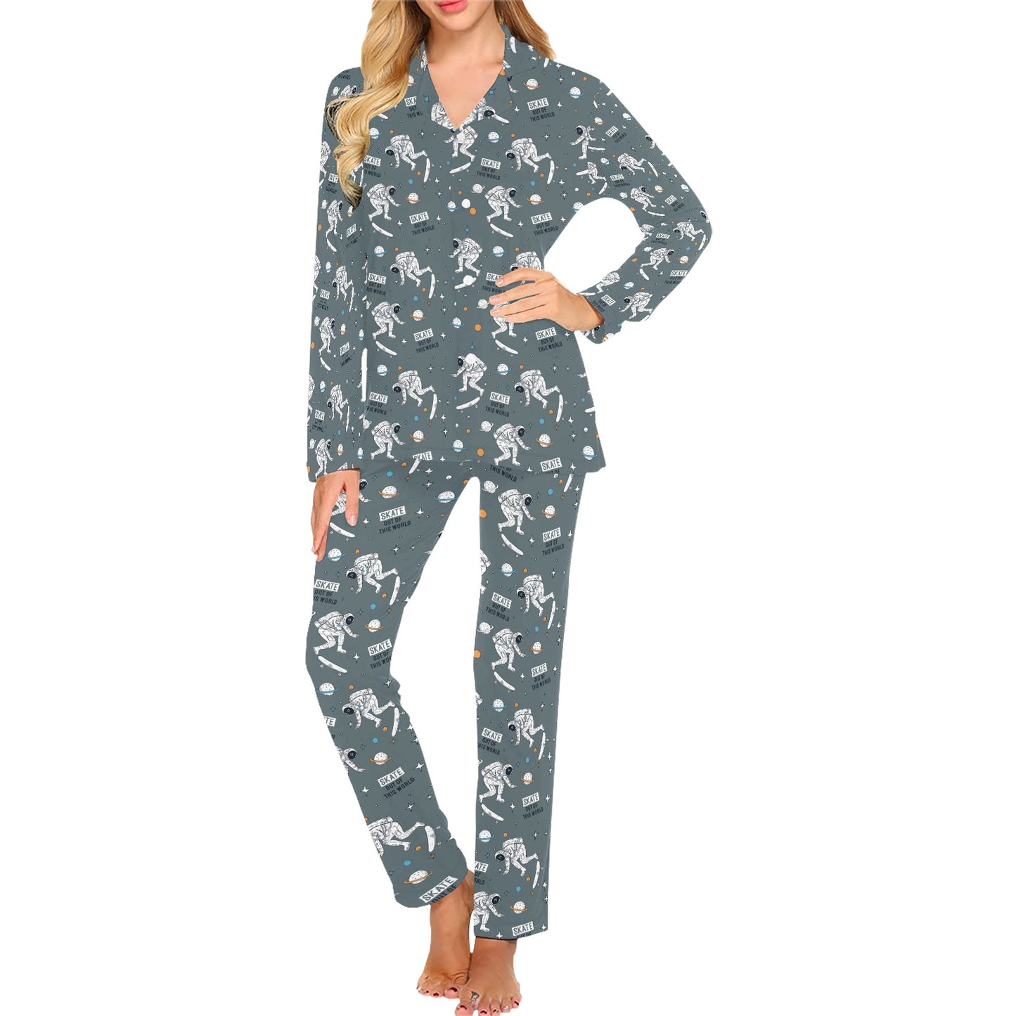 Skateboard Print Design LKS306 Women's Long Pajama Set