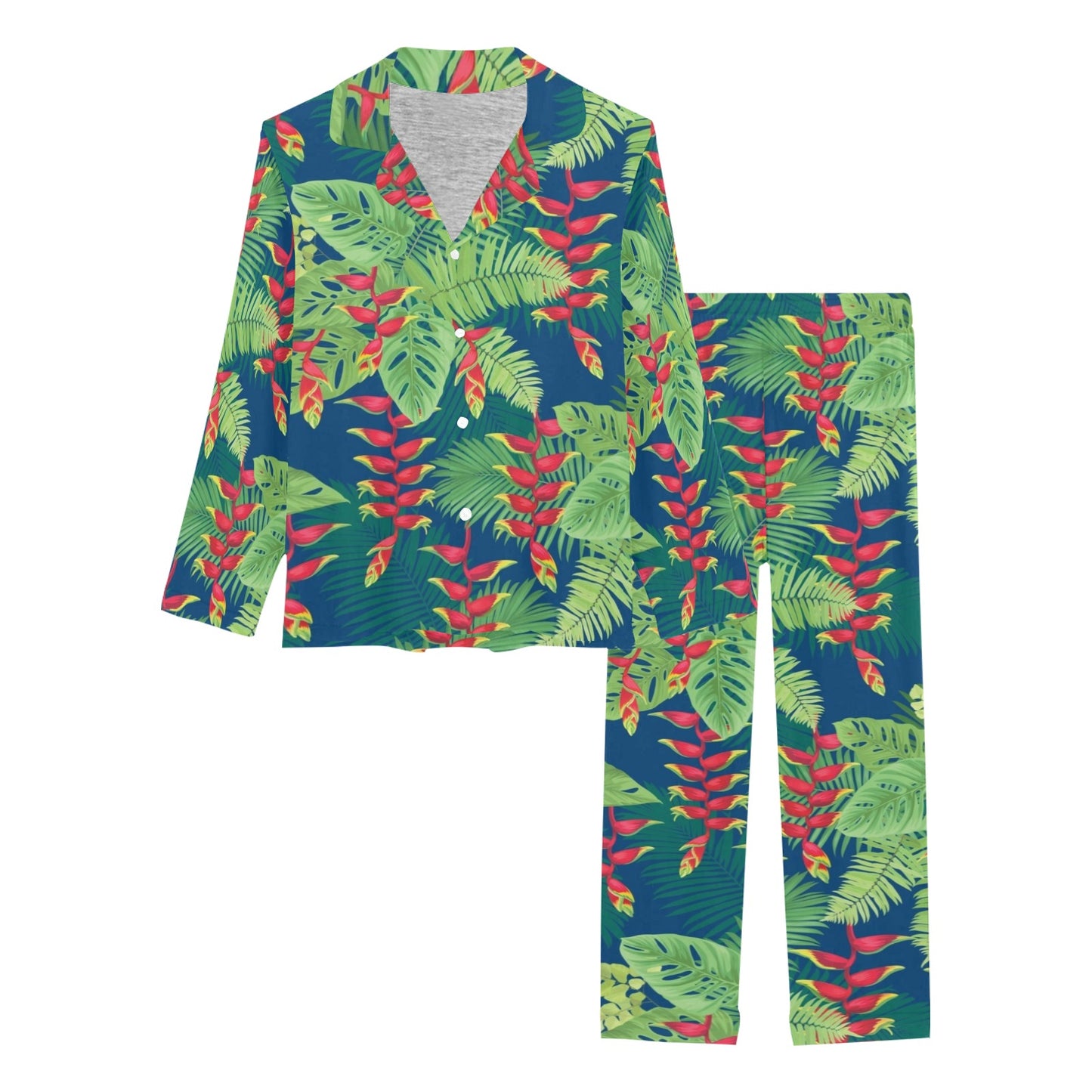 Heliconia Pattern Print Design HL08 Women's Long Pajama Set