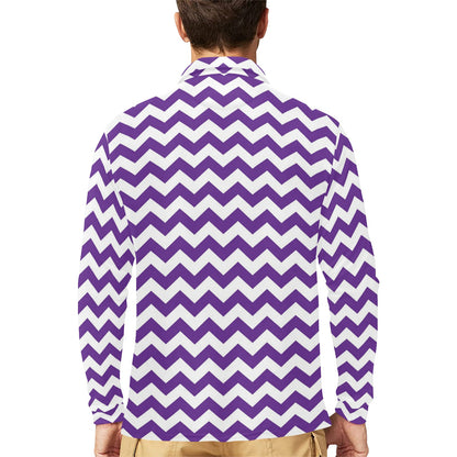 Chevron Purple Pattern Print Design 03 Long Sleeve Polo Shirt For Men's