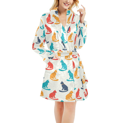 Cat Pattern Print Design 03 Women's Fleece Robe