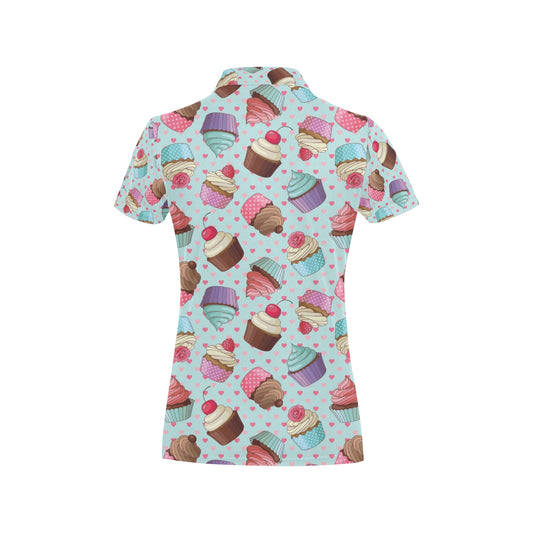 Cupcakes Fancy Heart Print Pattern Women's Polo Shirt