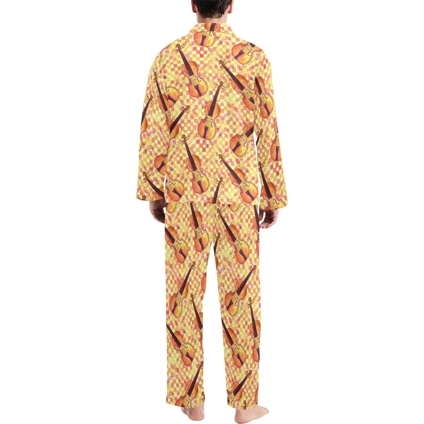 Violin Pattern Print Design 03 Men's Long Pajama Set