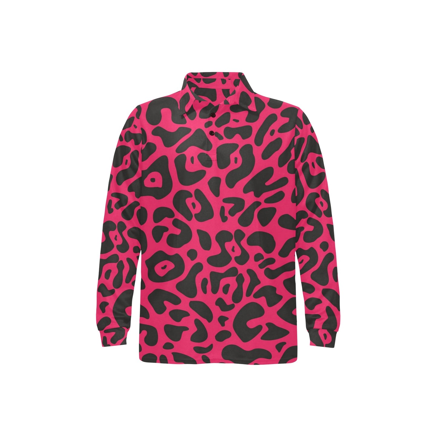 Cheetah Pink Print Pattern Long Sleeve Polo Shirt For Men's
