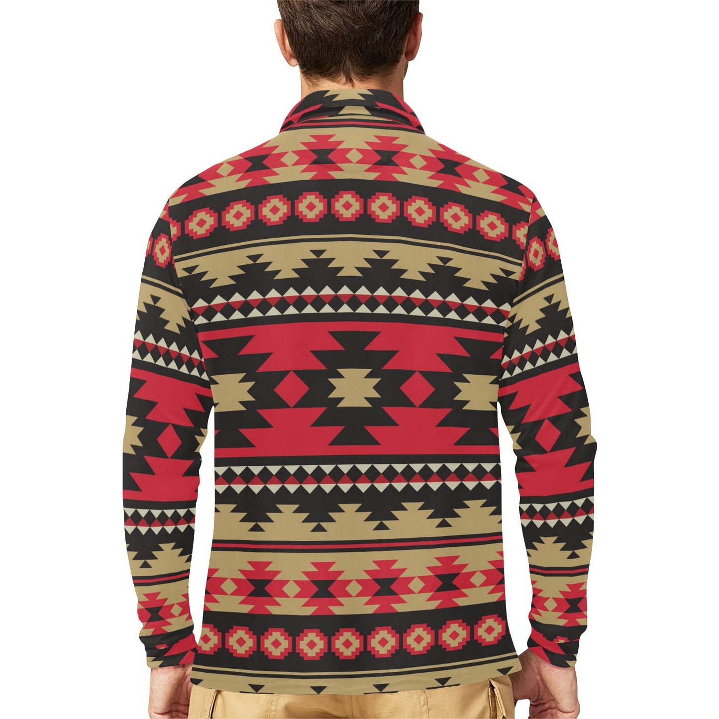Navajo Pattern Print Design A04 Long Sleeve Polo Shirt For Men's