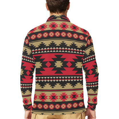 Navajo Pattern Print Design A04 Long Sleeve Polo Shirt For Men's