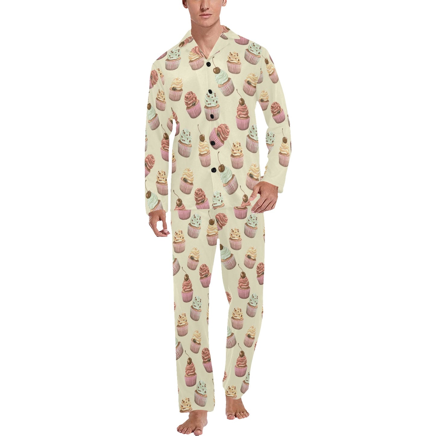 Cupcake Pattern Print Design 04 Men's Long Pajama Set