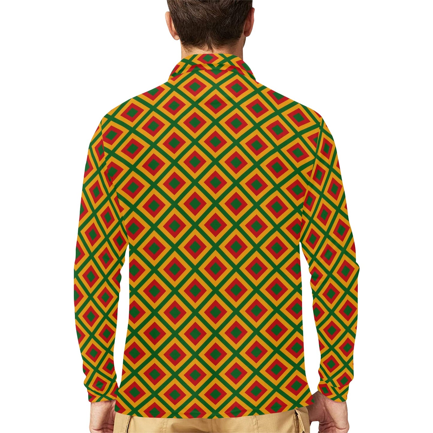 Rasta Reggae Color Cross Long Sleeve Polo Shirt For Men's