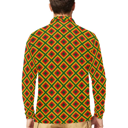 Rasta Reggae Color Cross Long Sleeve Polo Shirt For Men's