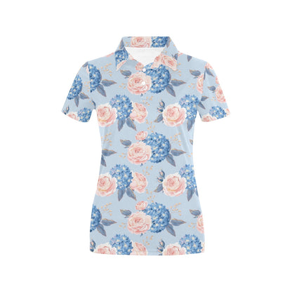 Hydrangea Pattern Print Design HD06 Women's Polo Shirt
