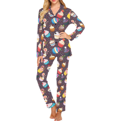 Cupcakes Party Print Pattern Women's Long Pajama Set