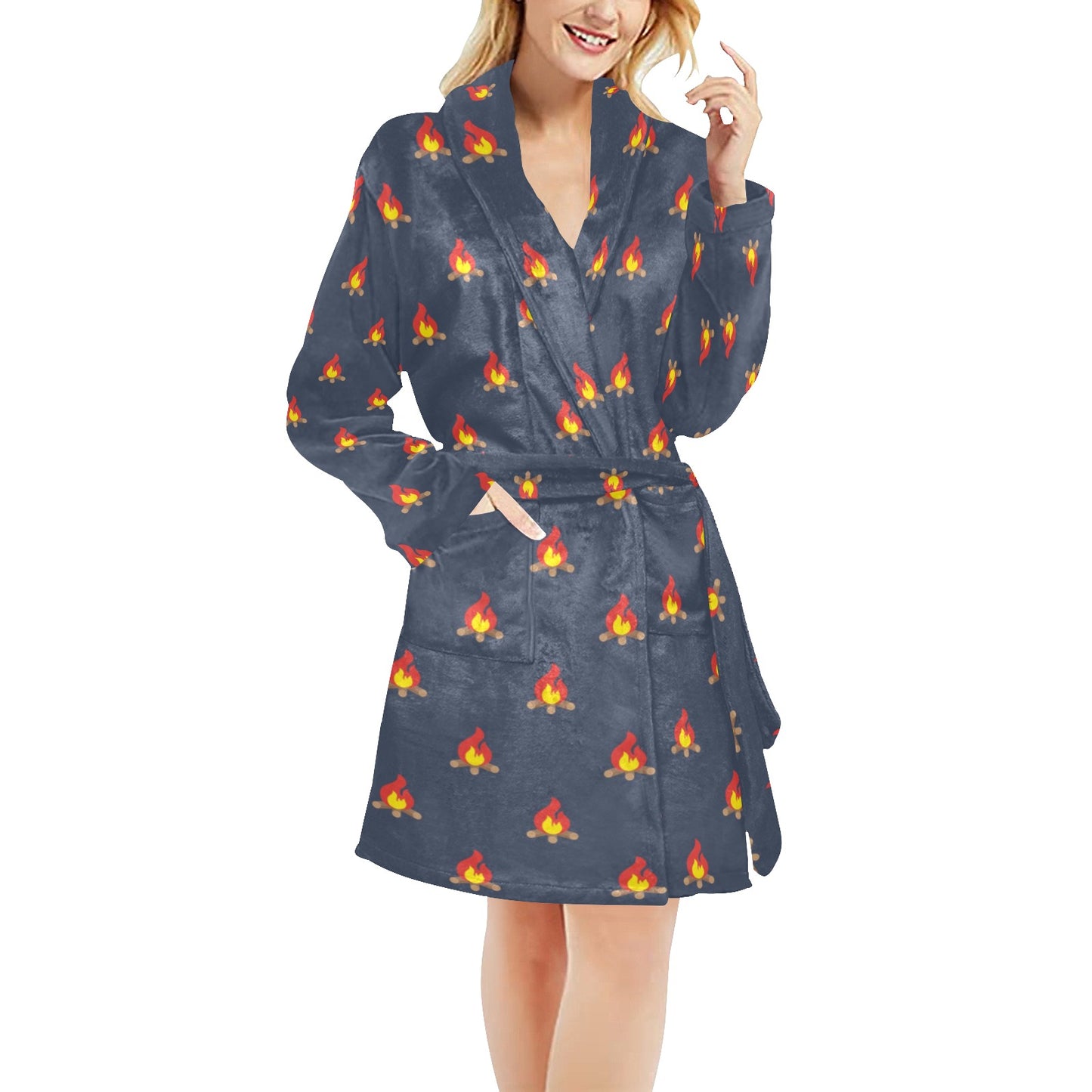 Campfire Pattern Print Design 02 Women's Fleece Robe