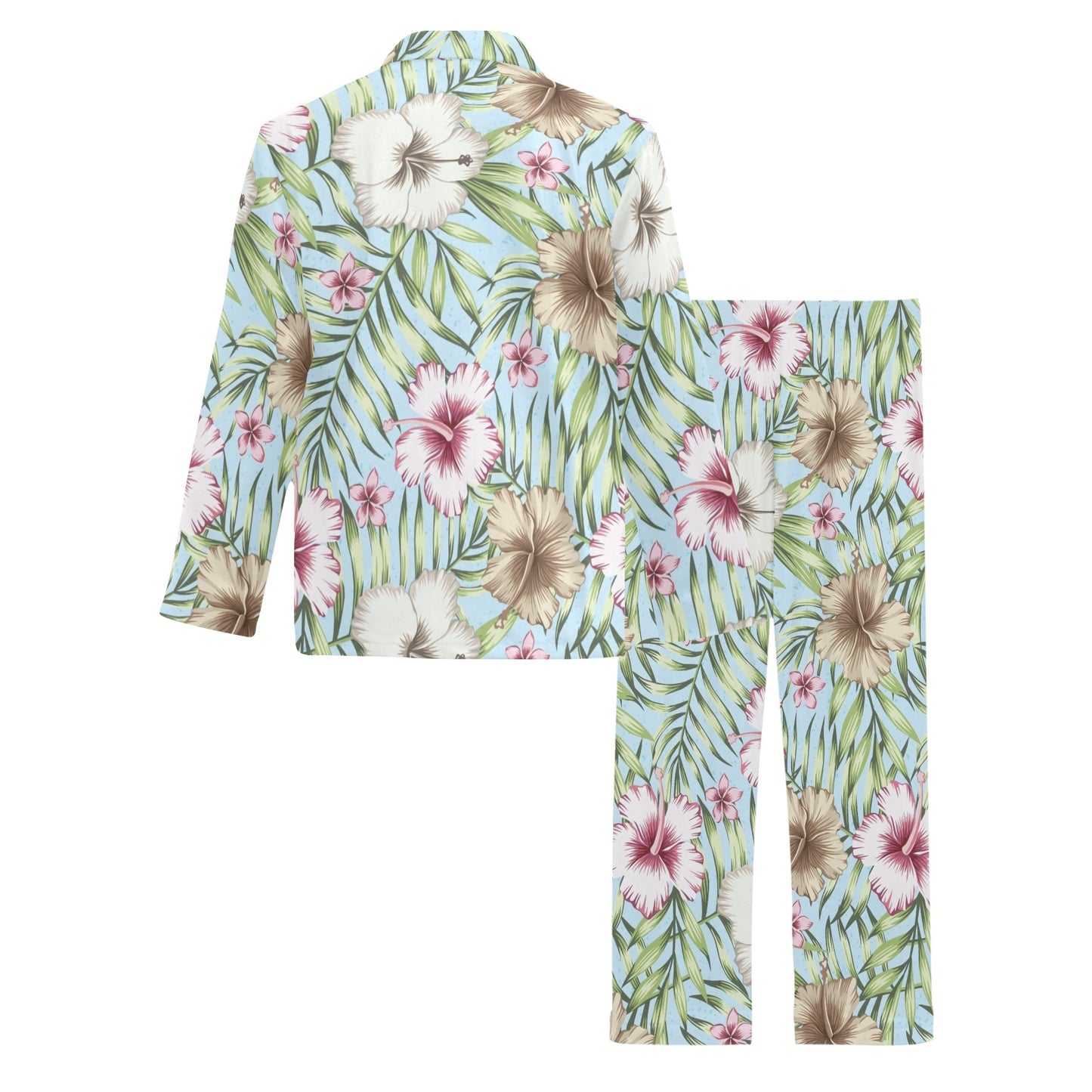 Tropical Flower Pattern Print Design TF05 Men's Long Pajama Set