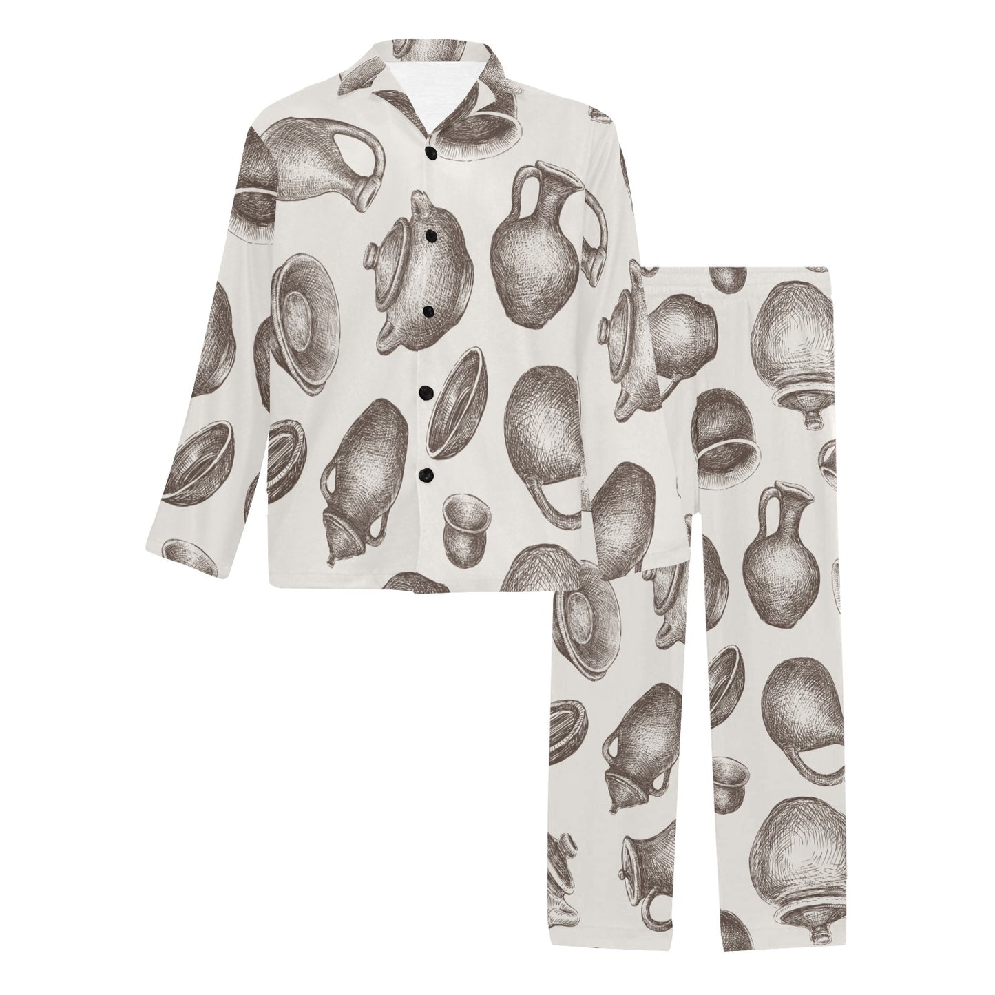 Pottery Pattern Print Design A01 Men's Long Pajama Set