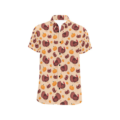 Thanksgiving Print Design LKS308 Men Short Sleeve Button Up Shirt